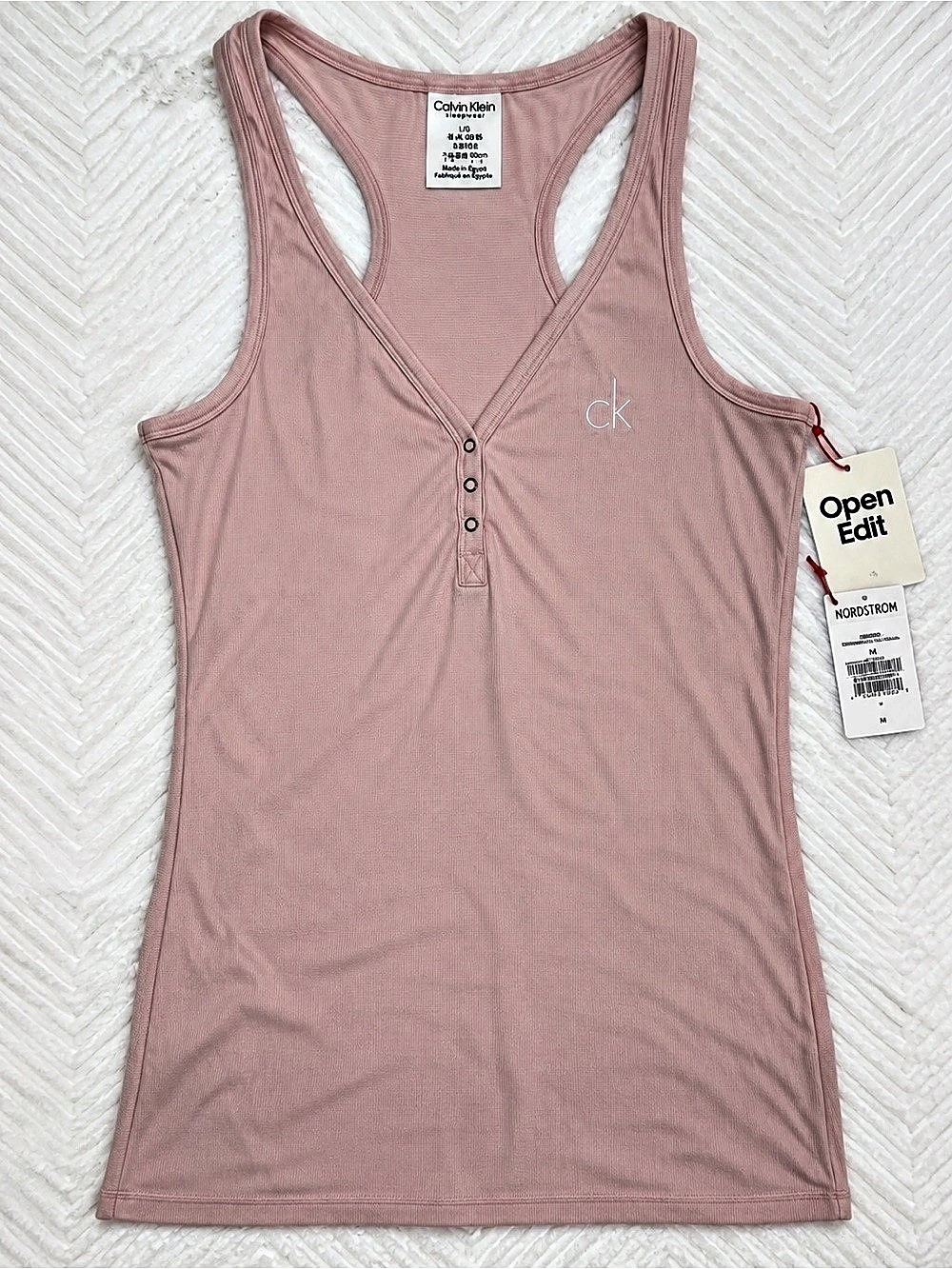 Calvin Klein Sleepwear Ribbed Henley Tank Top Pink Tank Top Medium